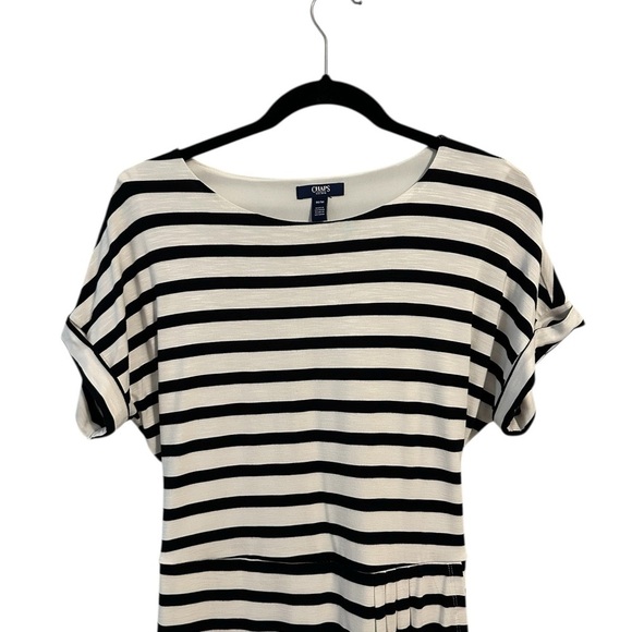 Chaps Women's Short Sleeves Crewneck Knit Black & White Striped Dress M Preppy - Picture 9 of 12